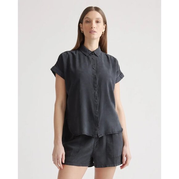 Quince Vintage Wash Tencel Camp Shirt Black sz S NWT Button Front Top - Picture 5 of 5